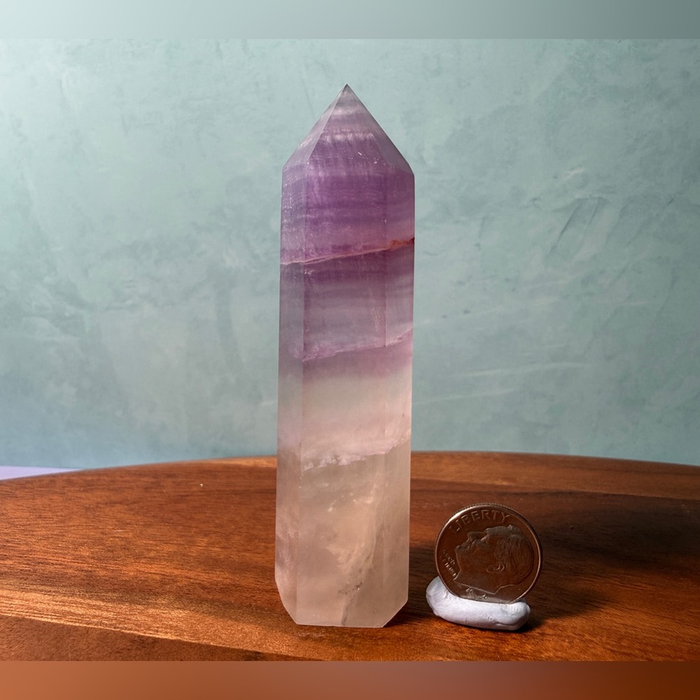 Natural Banded Purple Fluorite Tower 6-Sided Obelisk Crystal Point Specimen